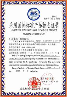 采用國(guó)際標(biāo)準(zhǔn)產(chǎn)品標(biāo)志證書(1-3kV)